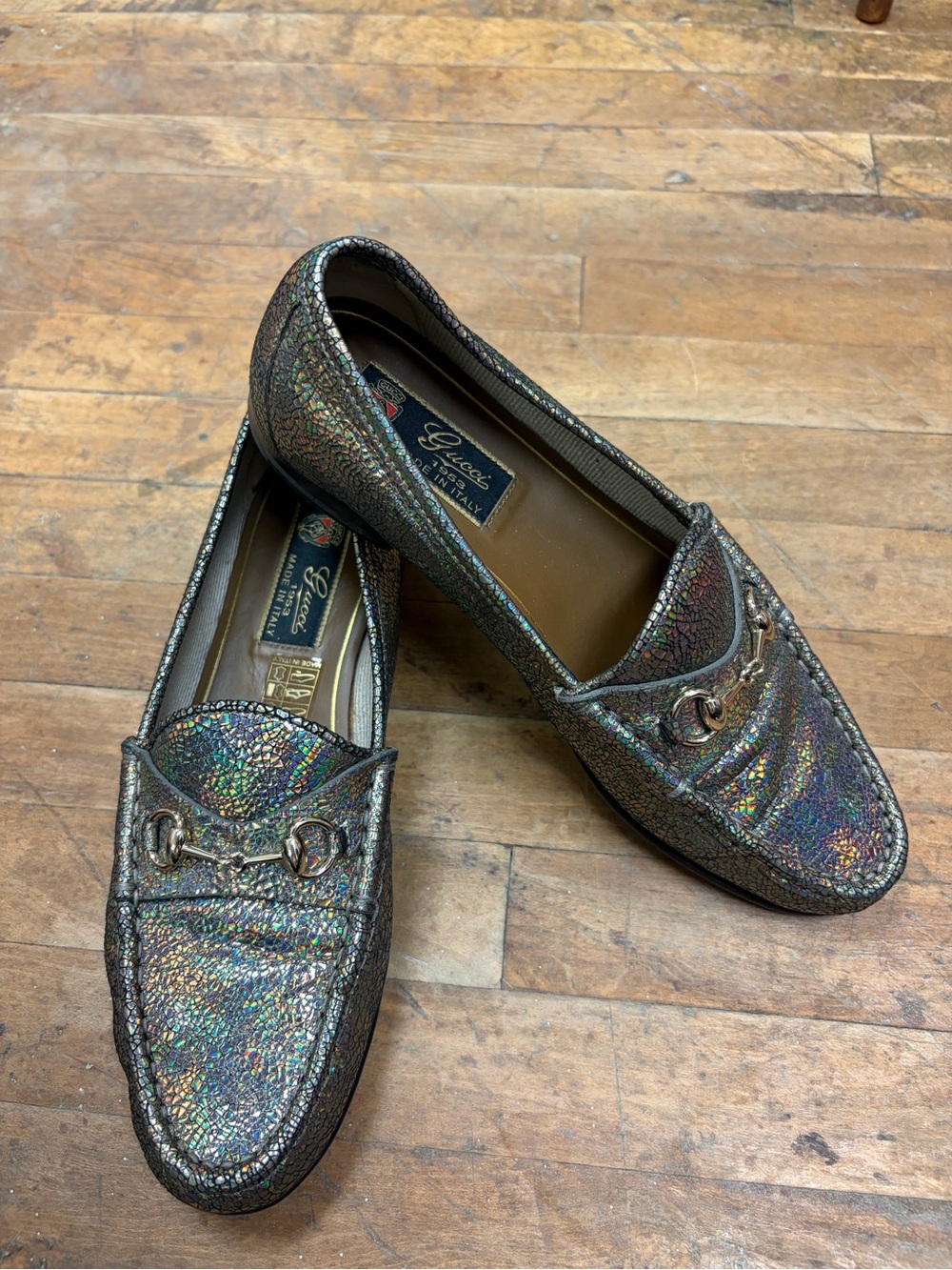 Vintage Gucci Horsebit Loafers |c. 1998–2005| Iridescent Craquelé Leather |36.5